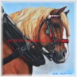 Autorský tisk chladnokrevník v postroji