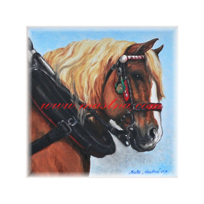 Autorský tisk chladnokrevník v postroji