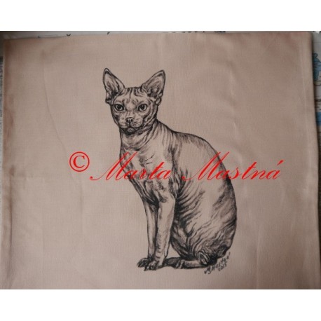 Malovaný polštářek kočka sfinx