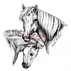 Samolepka klisna s hříbětem, hafling, pony, kůň, koně