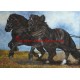 Obraz chladnokrevníci, koně, olejomalba - tisk