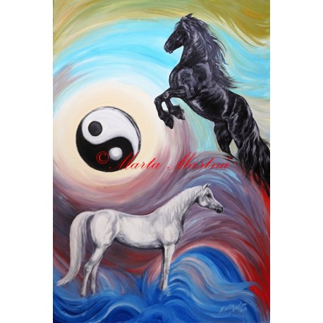Obraz koně ,,Vlny života", jin a jang