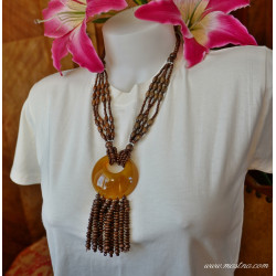 Náhrdelník dřevo a jantar