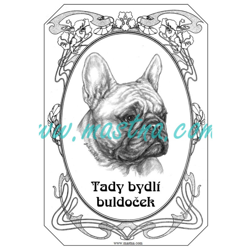 Cedulka francouzský buldoček fawn secesní
