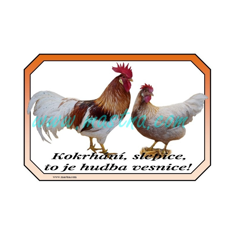 Vlaška červeně sedlatá zlatokrká, cedulka drůbež vesnice