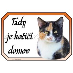 Kočka tříbarevná cedulka domov