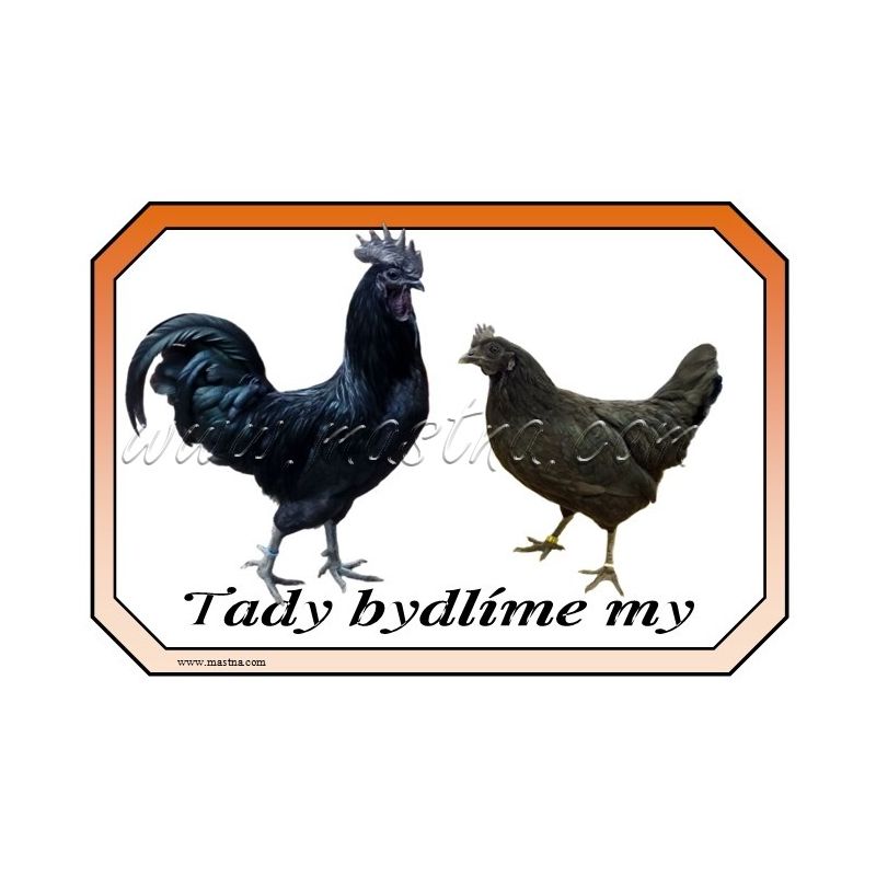 Ayam cemani drůbež, cedulka bydlíme