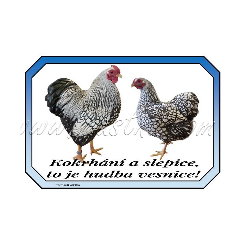 Vyandotka zdrobnělá stříbrná, drůbež, cedulka vesnice