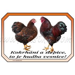 Vyandotka zdrobnělá zlatá, drůbež, cedulka vesnice