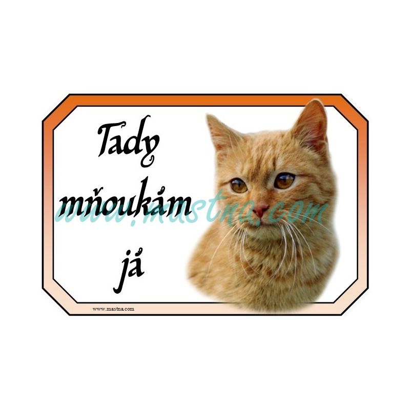 Kočka rezavá, cedulka mňoukám