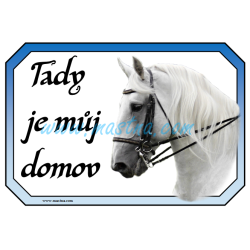 Kladrubský bělouš, kůň, cedulka domov