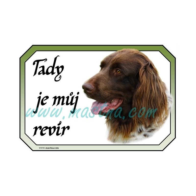 Ohař německý dlouhosrstý bělouš, cedulka revír