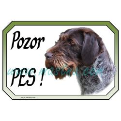 Ohař německý drátosrstý, fousek cedulka pozor