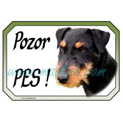 Jagdteriér - německý lovecký teriér hrubosrstý, cedulka pozor