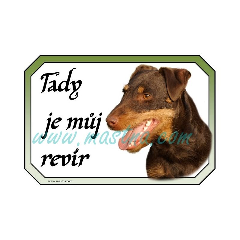 Jagdteriér, německý lovecký teriér, cedulka pozor