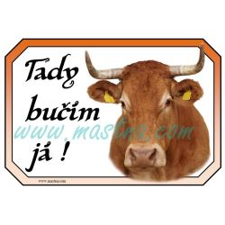 Limousine kráva rohatá, skot, dobytek, cedulka bučím