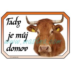 Limousine kráva rohatá, skot, dobytek, cedulka domov
