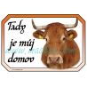 Limousine kráva rohatá, skot, dobytek, cedulka domov
