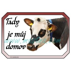 Kráva normandská, normandský skot, dobytek, cedulka domov